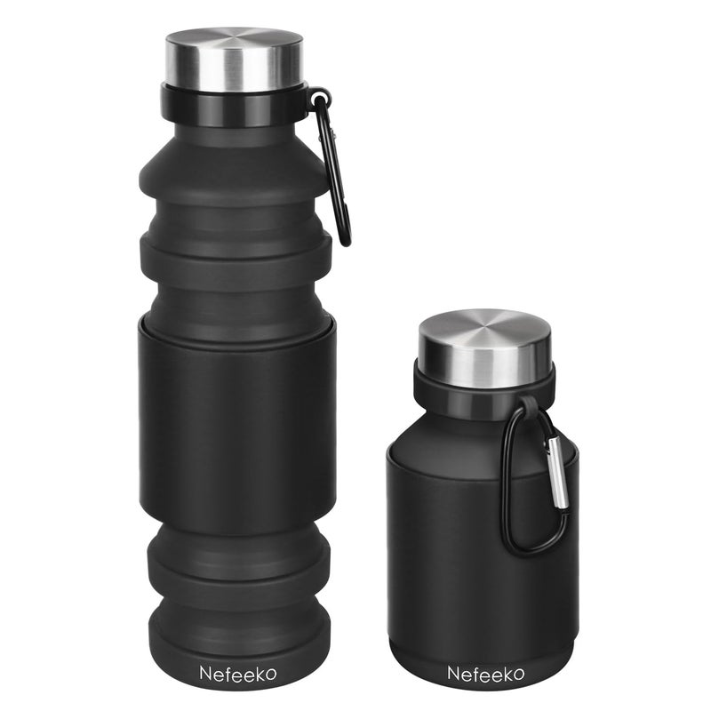 Nefeeko Collapsible Water Bottle, 18floz Reuseable BPA Free Silicone Foldable Bottles for Travel Gym Camping Hiking, Portable Leak Proof Sports Water Bottle with Carabiner - Image 1